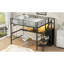 Lit mezzanine double en métal noir avec bureau, escalier de rangement, petite armoire et 7 couleurs à DEL, espace élégant de taille compacte, livré avec