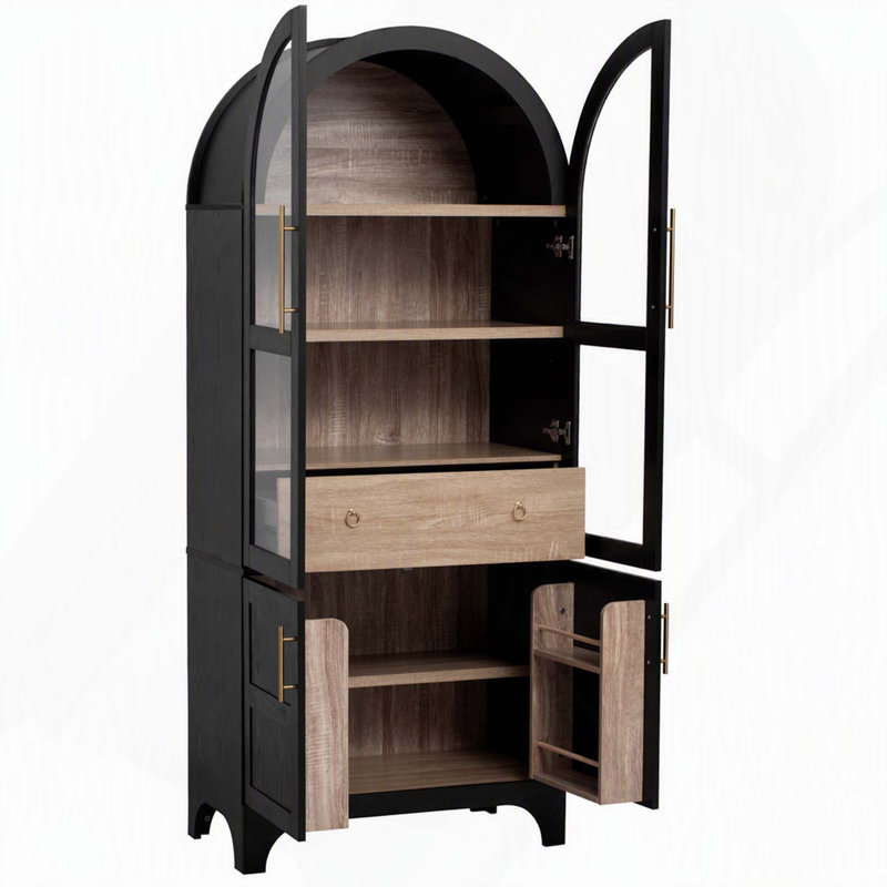 Armoire de cuisine de style champêtre avec arche et rangement multifonctionnel et durable, Noir