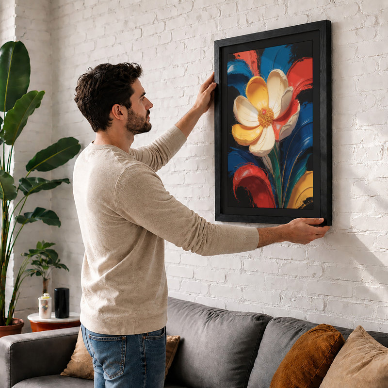 Golden Bloom Art Deco - Framed Print, A1 - 84.1 x 59.4 cm, Black