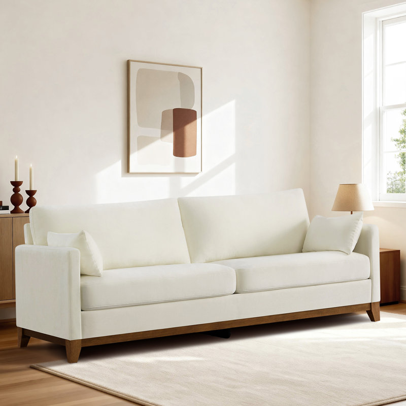 Stovall Modern Upholstered 2-Seater Sofa With Solid Wood Base, Beige