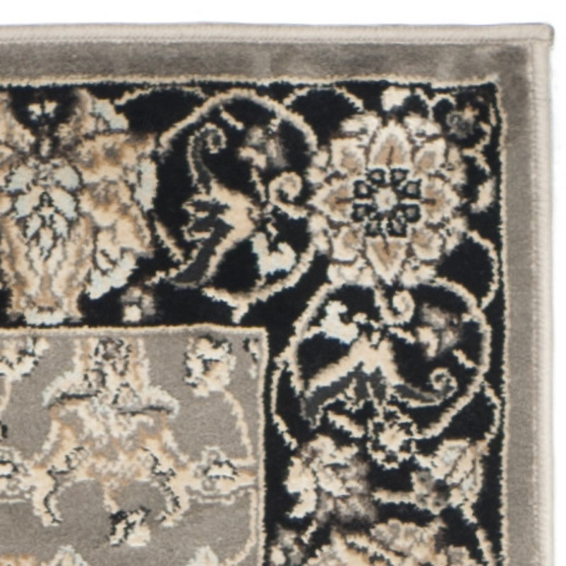 Petronella Viscose Oriental Rug in Gray/Black, Rectangle 4' x 5'3"
