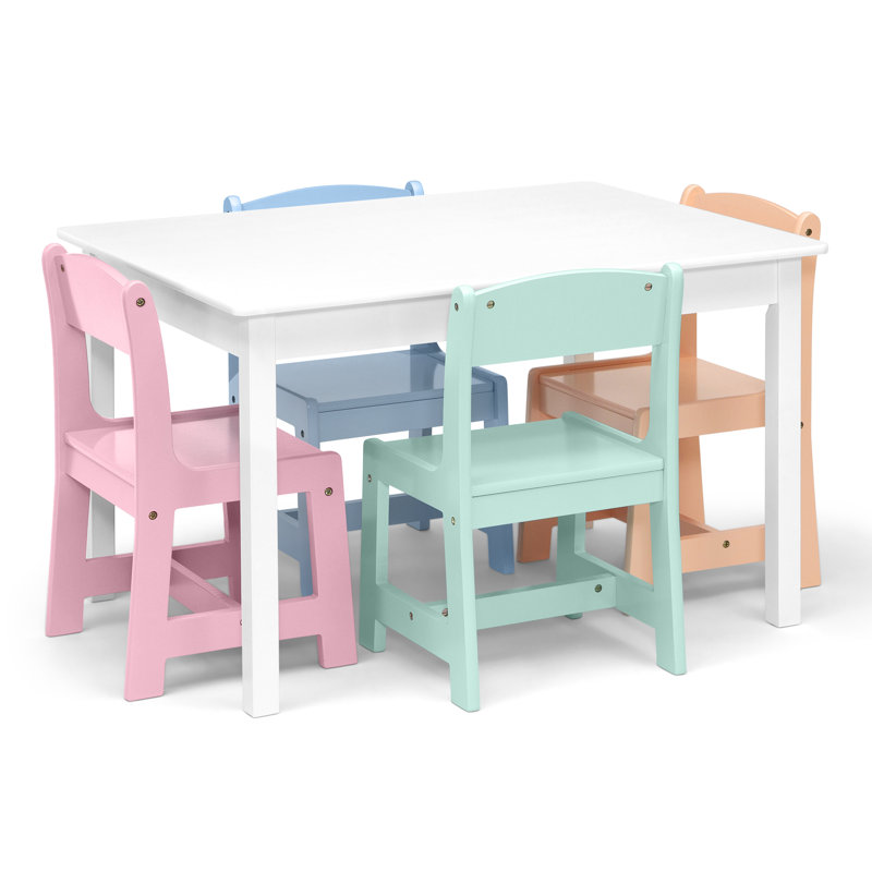 Bianca White Wooden Kids Table with Pastel Chairs Set