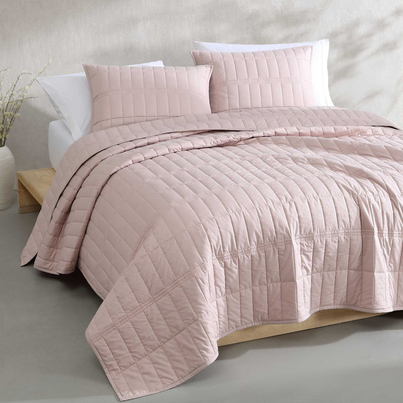 Calvin Klein Washed Percale Cotton Light Grey Queen Quilt Set, Light Gray, Queen Quilt + 2 Standard Pillowcases