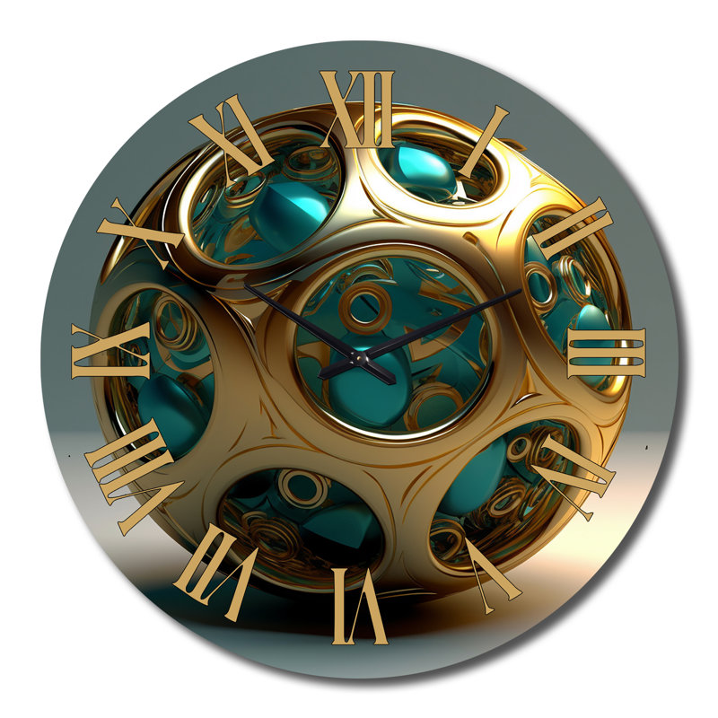 Confronting Infinity 3D Turquoise Gold Sphere II Metal Wall Clock, Grand