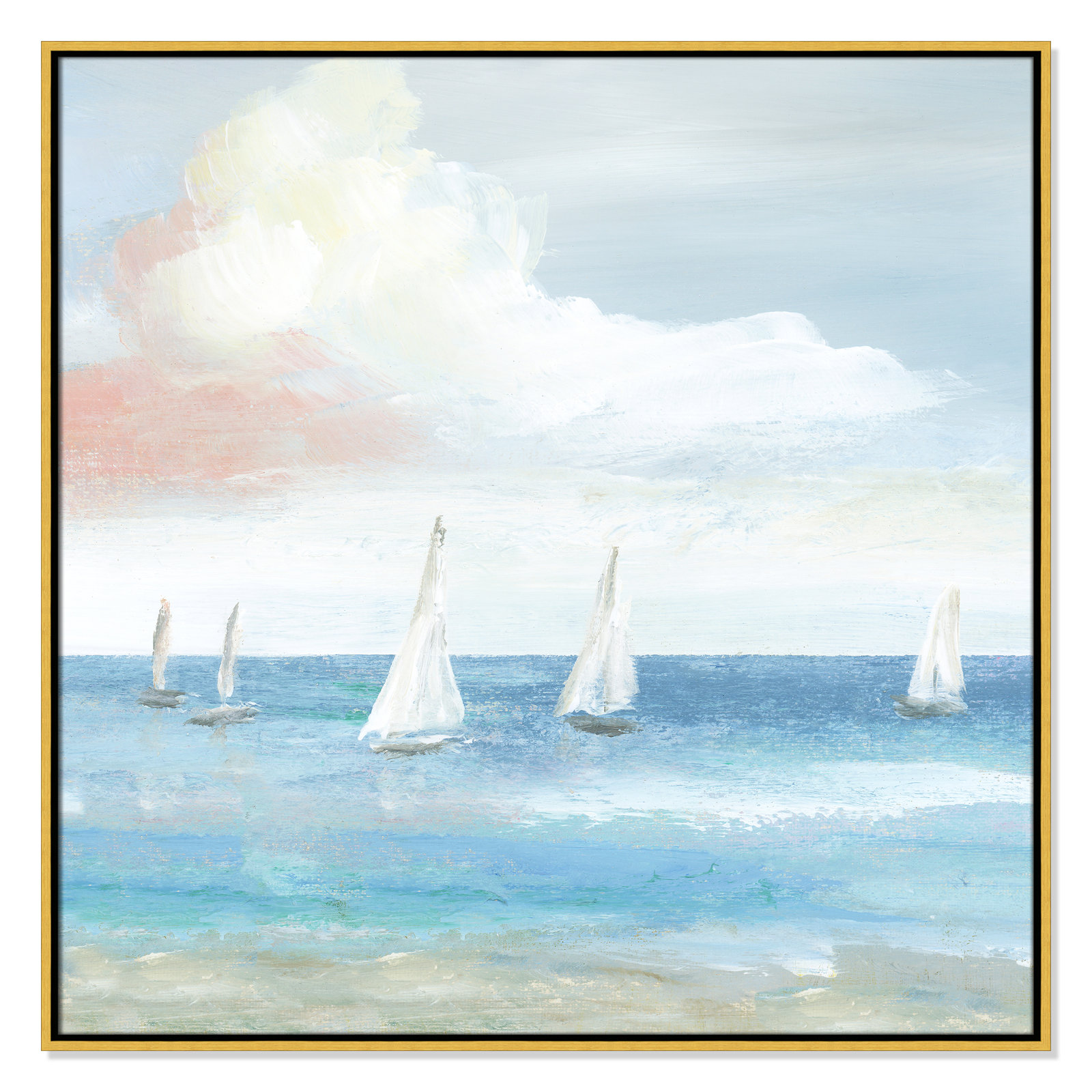 Beach Sail Bliss by Nan - Floater Frame Print on Canvas, 37.5" H x 37.5" W x 2" D, Gold
