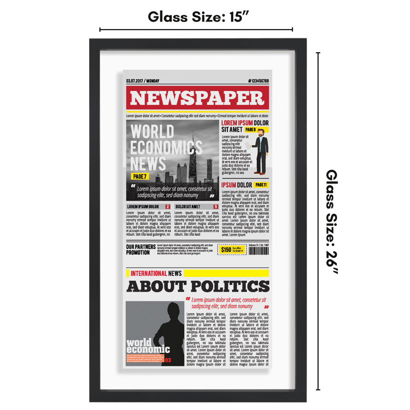 Olley Floating Frame for Newspaper - Composite Wood & Plexiglass - 15x26 - Black