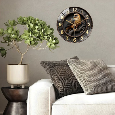 Unique Decorative Wall Clock with Eagle Design Art - 12'' Modern Glass Wall Clock