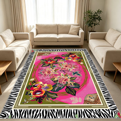 1PC Floral and Zebra - Print Area Rugs for Living Room, Soft and Comfortable, Suitable for all seasons, easy - to - maintain, machine washable Indoor floor mat, suitable for Bedroom, Hallway, Dining Room, Balcony, Patio, Home Decor, Outdoor Decor.