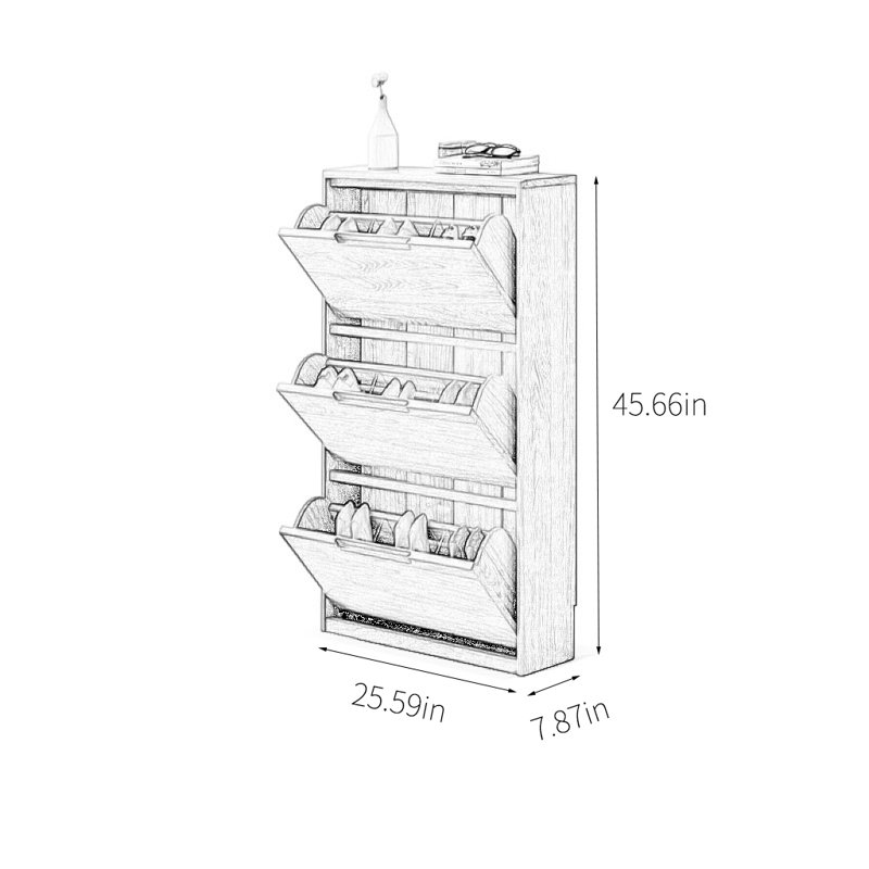 Armoire à chaussures en bois massif, Brun clair, H 45,66 po x l 25,59 po x P 7,87 po