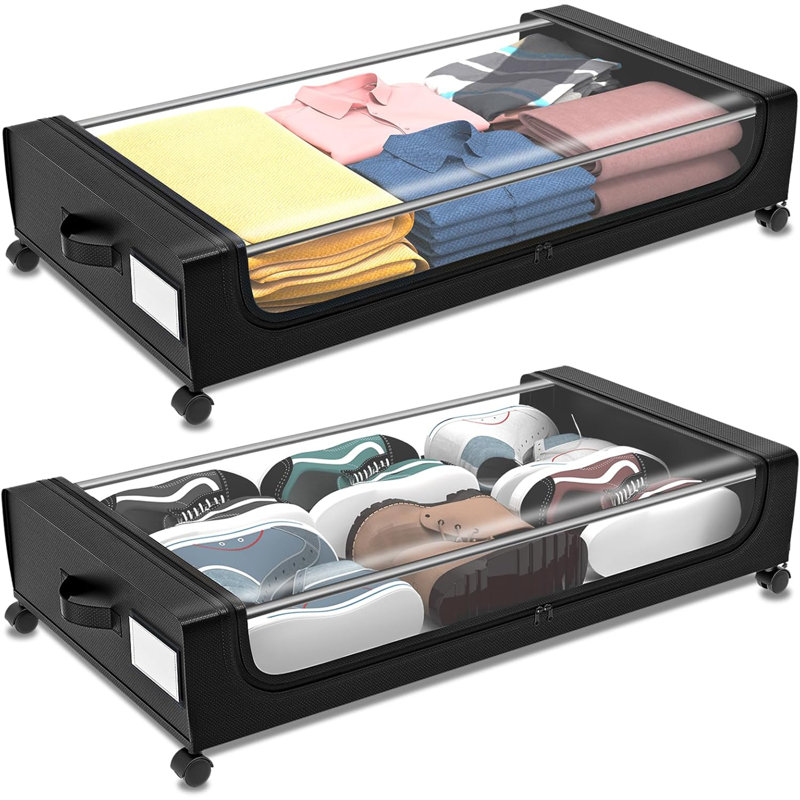 Ensemble de 2 rangement sous le lit avec roulettes et couvercles noirs