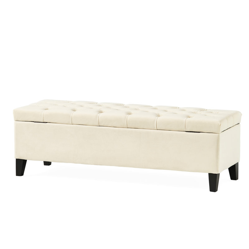 Diamond - Stitched Button Beige Storage , Contemporary Style With Simple Structure, Removable Legs, Functions As Extra Seating And For , 17.5 D X 51 W 17 H, Assembly Required Design Style, Pillow