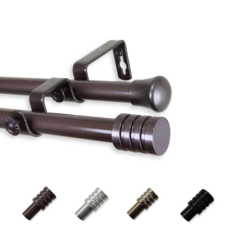 Shanelle Steel And Plastic 0.81'' Double Curtain Rod, 48" - 84" W, Cocoa