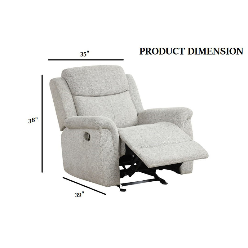 Fauteuil coulissant inclinable manuel de style contemporain avec accoudoirs rembourrés gris clair et salon principal