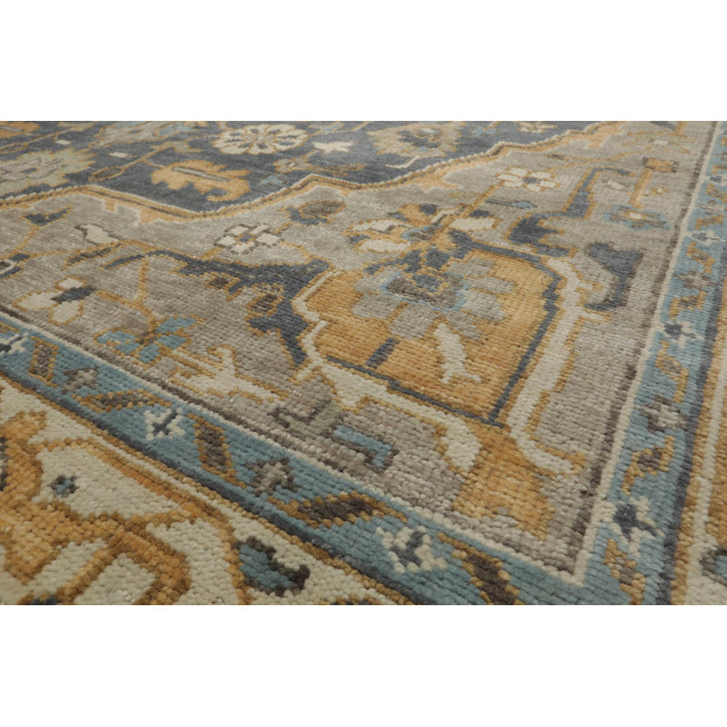 Tapis beige en laine noué à la main style turc Oushak Loombloom, Rectangle 8 pi x 10 pi