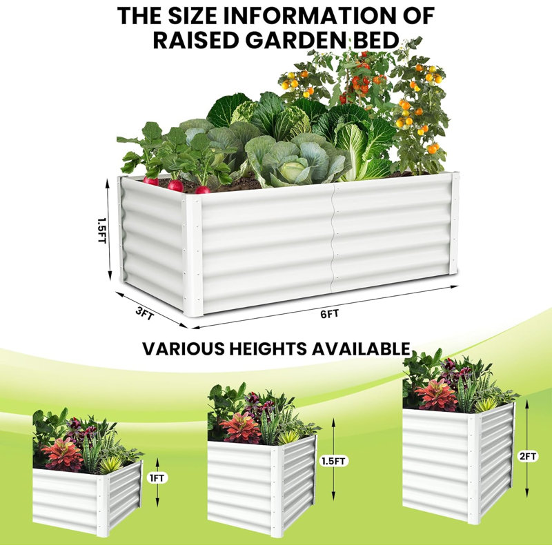 Metal Raised Garden Bed, 3.8cm H x 15.2cm W x 7.6cm D, Beige
