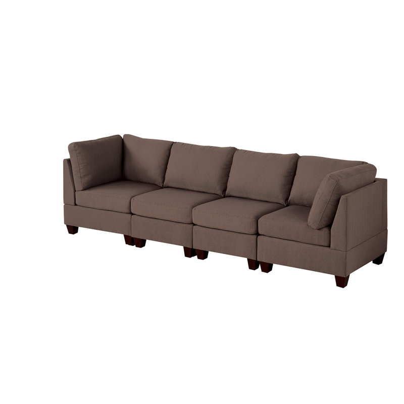 Siège modulaire 4 pièces Black Coffee, tissu semblable au lin, support en bois, structure en bois