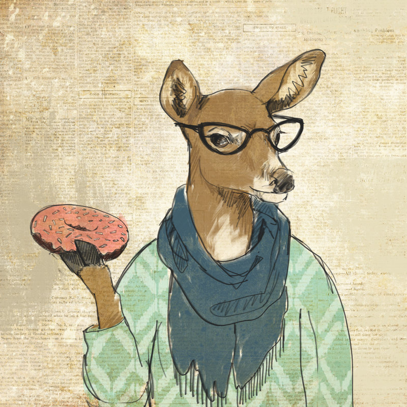 Hipster Deer Donut - Wrapped Canvas Painting, 30cm H x 30cm W
