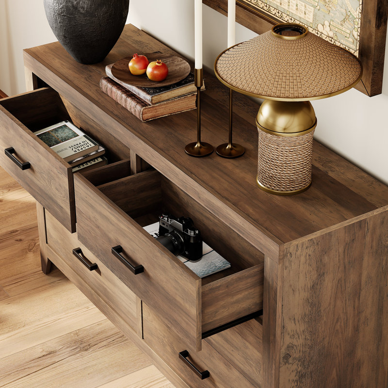 Commode double 6 tiroirs Rustic Brown, Marron foncé