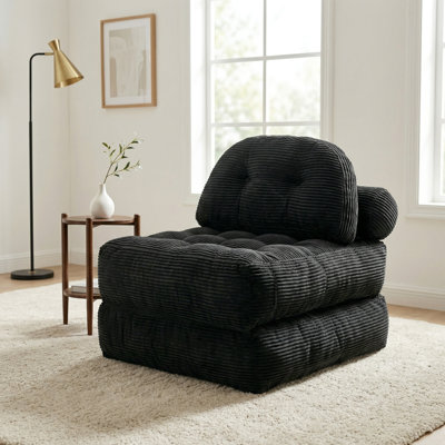 4-In-1 Convertible Folding Sofa Chair, Portable Corduroy Floor Couch With Anti-Slip Bottom, Space-Saving Sleeper Chair For Small Apartments & Living Rooms
