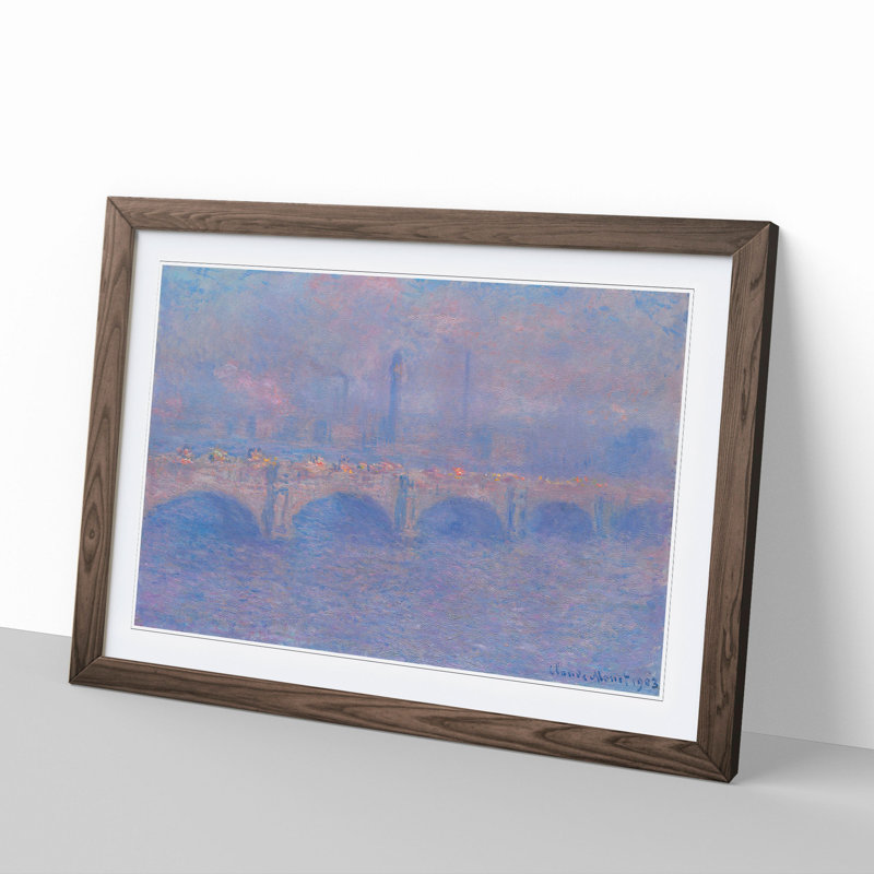 Waterloo Bridge in London Vol.1 by Claude Monet - Picture Frame Painting, 48cm H x 65cm W x 2cm D, Walnut