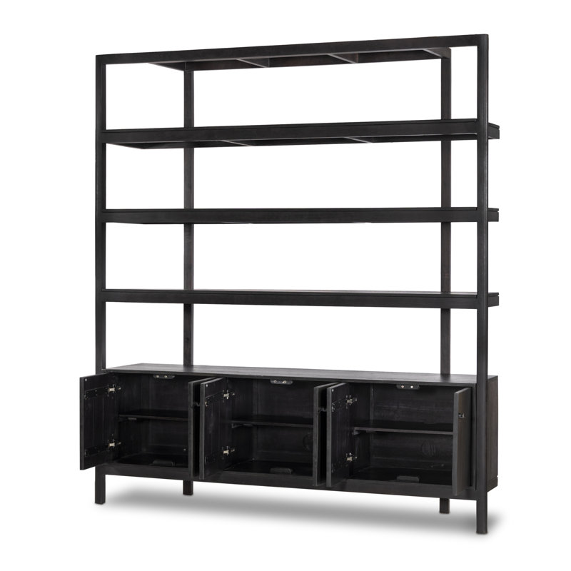 Reza Solid Wood Bookcase, Worn Black