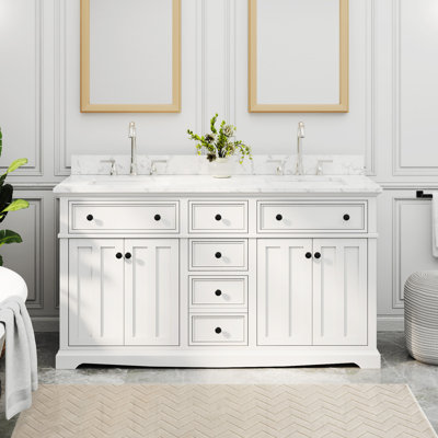 Barnhart 60" Fully Assembled Double Sink Bathroom Vanity With Sink Top, Water-resistant Bathroom Rug