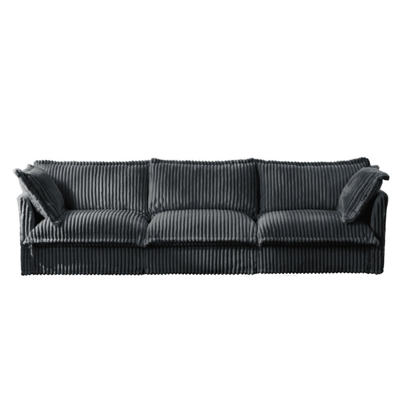Canapé à housse, 3, H 34,6 po x l 120 po x P 33 po, Velours côtelé gris
