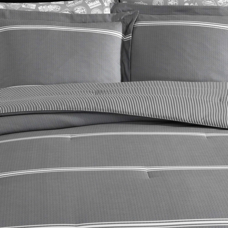 Gray Twin Microfiber Reversible Bedding Set