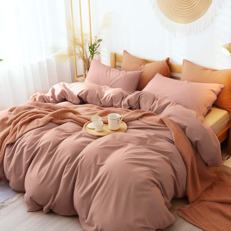 HOME BEDDING Jersey Cotton Duvet Cover Set, King Duvet Cover + 2 King Shams, Petal Pink