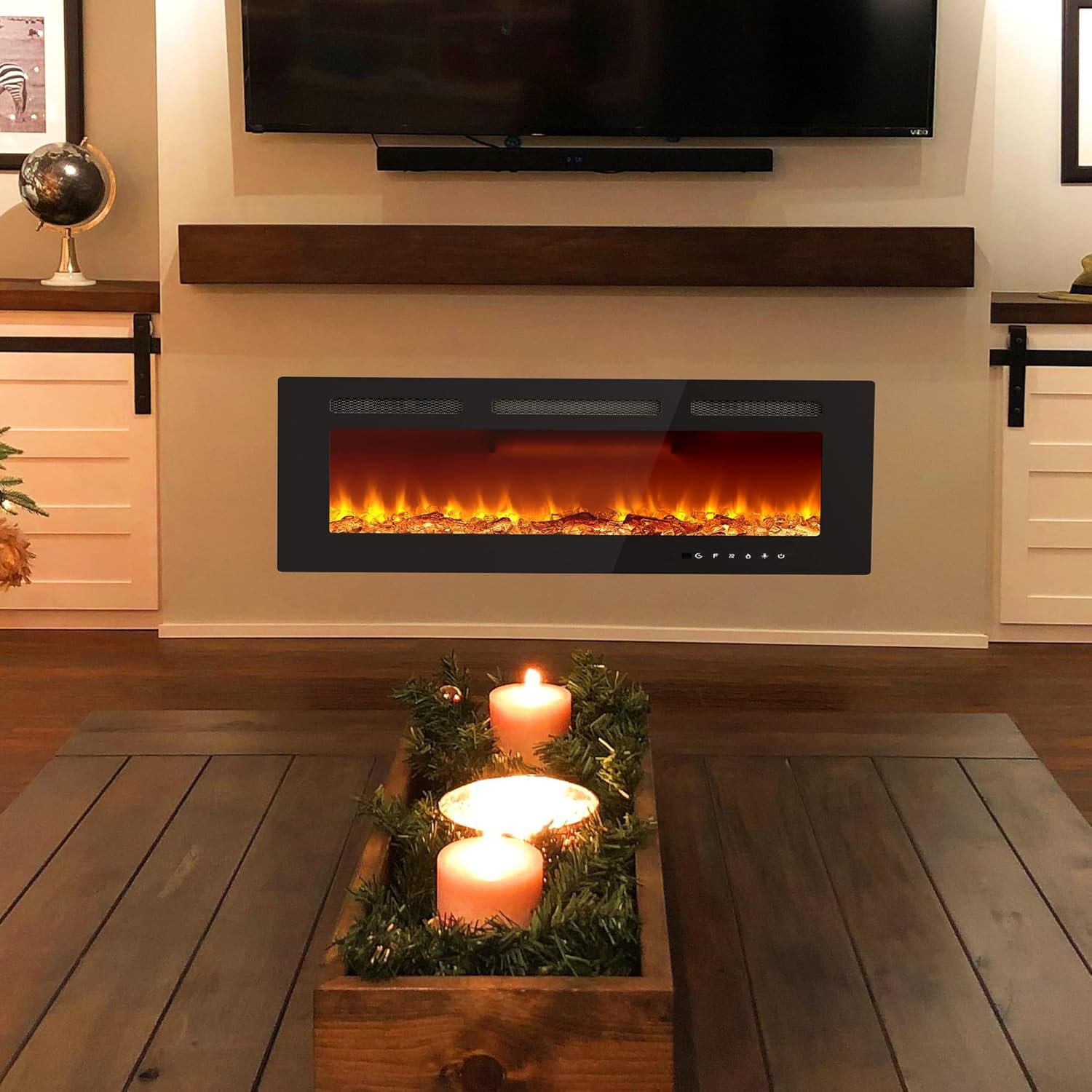 Wrought Studio™ Electric Fireplace Insert Wall Mounted & Recessed, 40 ...