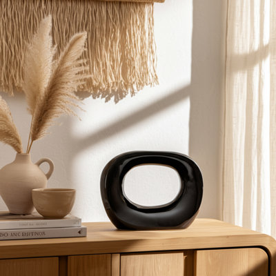 Vase Stoneware Ceramic Boho Modern Sculptural Accent Decorative Contemporary Artful Organic Shape Handmade Look Stylish Sleek Statement Piece Versatile Durable Minimalist Design Bold Form