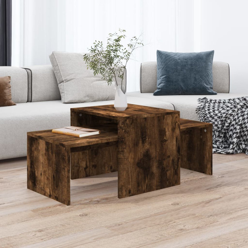 Rhinecliff Engineered wood Frame Nesting Tables Coffee Table with Storage, Smoked Oak