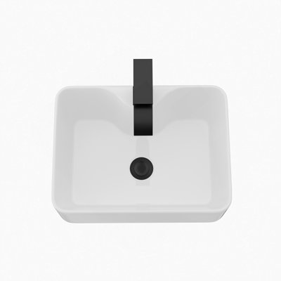 16"X12" White Ceramic Rectangular Vessel Bathroom Sink With Black Faucet & Black Drain