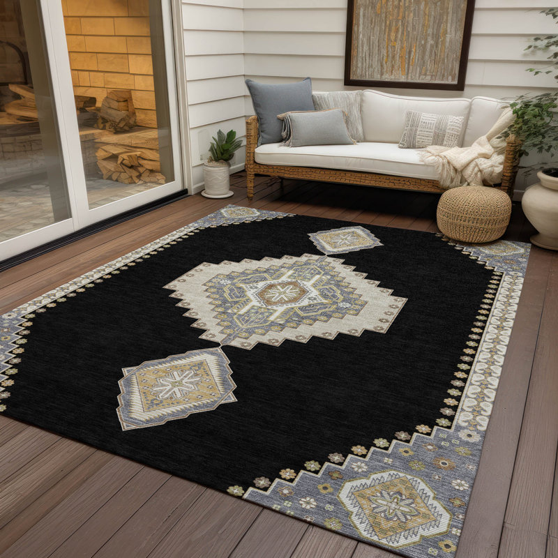 Elira Black Washable Indoor-Outdoor Rug - , 10' x 14'