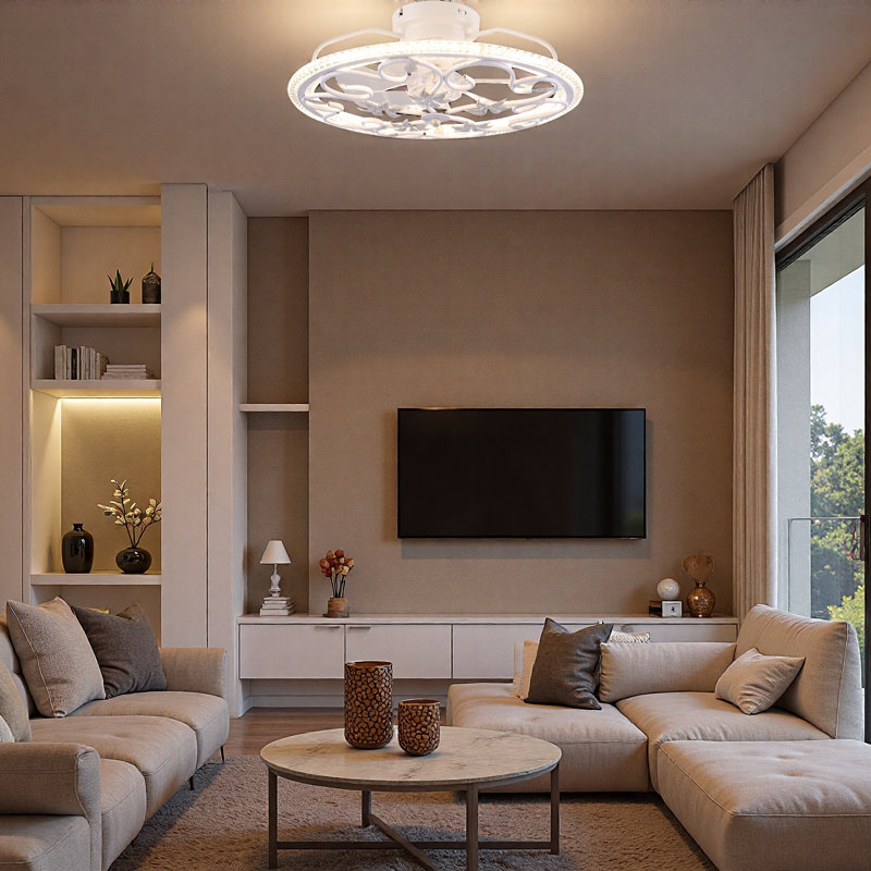  Ventilateur de plafond décoratif de 20 po avec anneau lumineux à DEL, télécommande, moteur réversible et éclairage 3 couleurs à intensité variable, idéal pour la chambre à coucher, le salon ou la salle d'étude