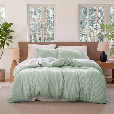  Bedsure Gingham Duvet Cover Set, 100% Washed Cotton Duvet Cover King, PureWoven with Reversible Yarn‑Dyed Design & Double‑Stitch Craft（Set of 3）