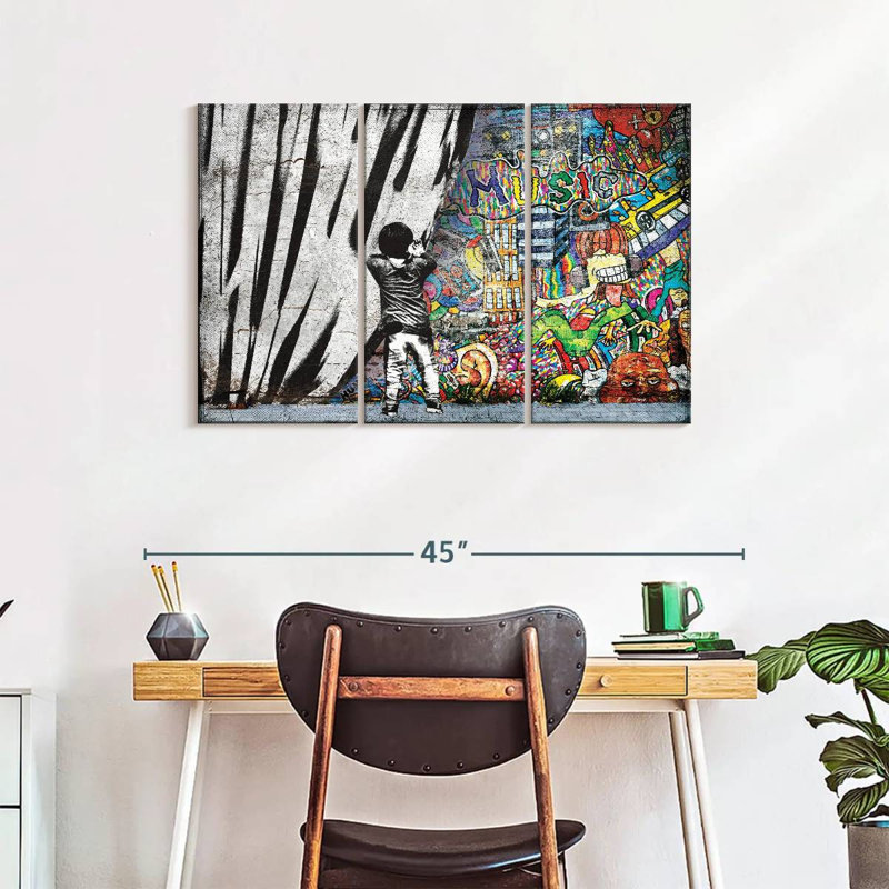 Ensemble de 3 musiques musicales derrière le rideau sur toile, H 24 po x l 38 po x P 1,25 po