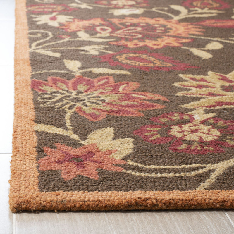 Tapis floral en laine crocheté à la main Emrick Blossom, Carré 6 pi