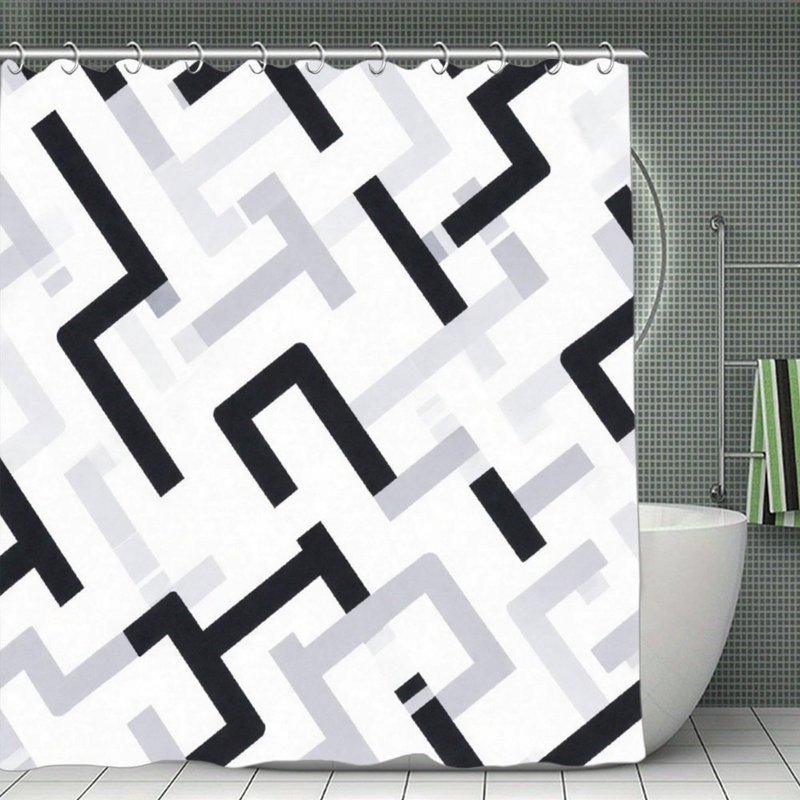 Rideaux de douche noir et gris à motif géométrique 72 po x 72 po fond blanc