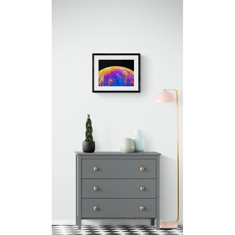 Soap Bubble Close Up by Philippe Monthoux, Black Framed Canvas, 24" H x 32" W