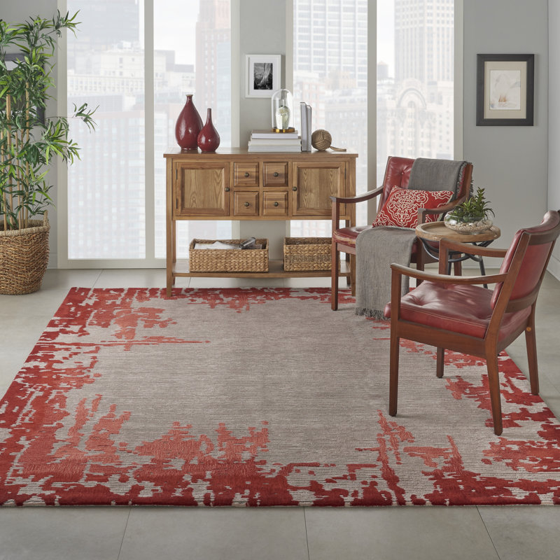 Tapis bleu moderne fait à la main, Rectangle 8 pi 6 po x 11 pi 6 po