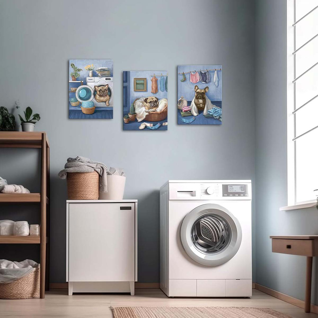 60*40,Laundry Room Canvas Wall Art Funny Dog Painting Prints Artwork Decor For Laundromat.