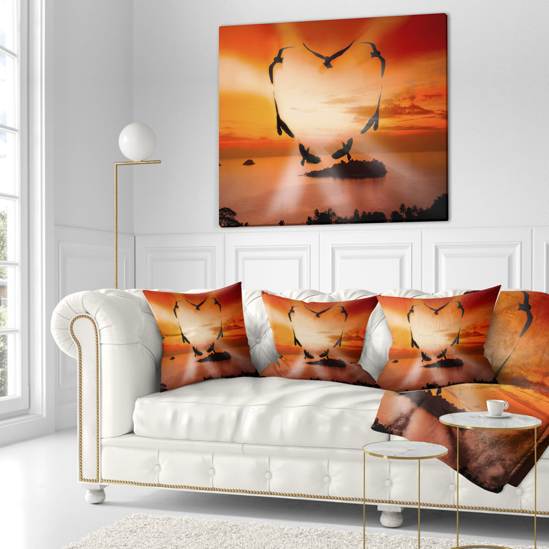 Cœur de corbeau au coucher du soleil - coussin abstrait imprimé