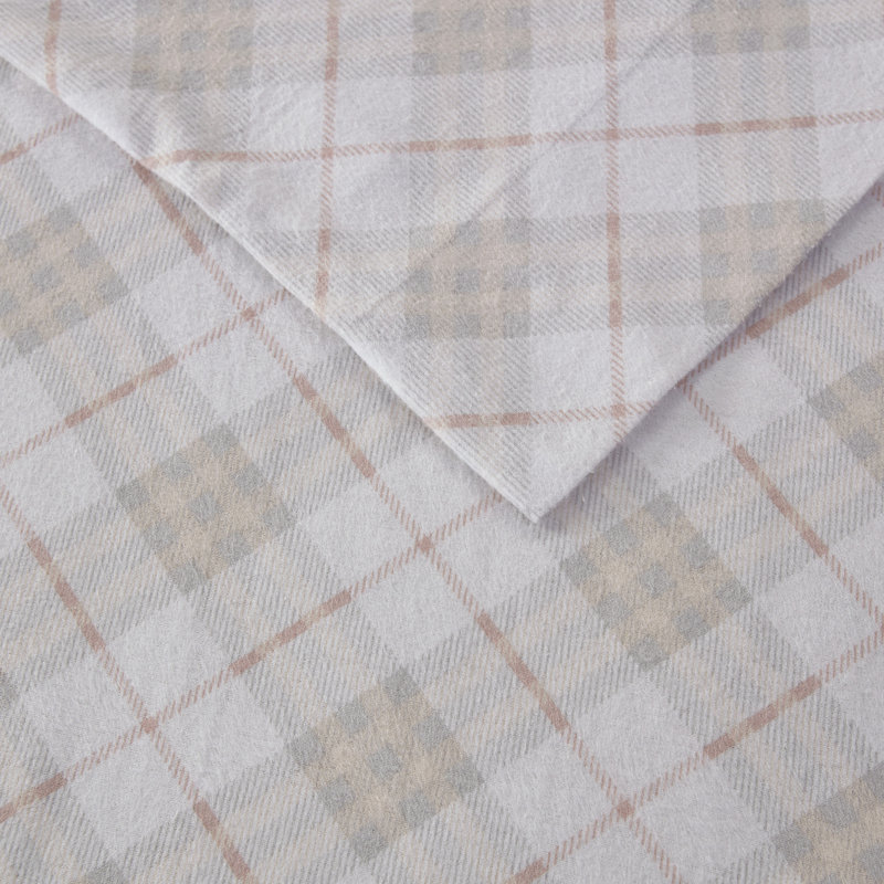 Twin Pink Plaid Cotton Flannel Bedding Set