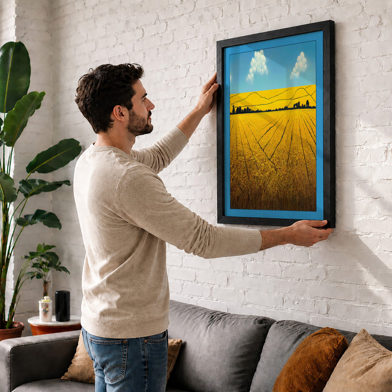 Harvested Fields at Horizon Rustic 1 Piece Single Picture Frame Wall Art, A1 - 84.1 x 59.4 cm, Black