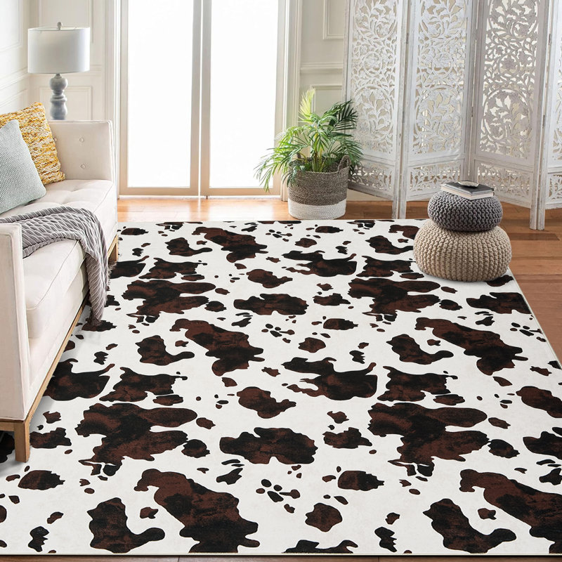 Washable Western Cow Area Rug for Living Room Area Rugs Washable Farmhouse Area Rug Non Slip Pattern Rug for Bedroom