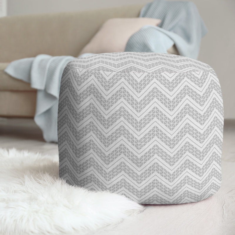 Upholstered Pouf, Light Gray
