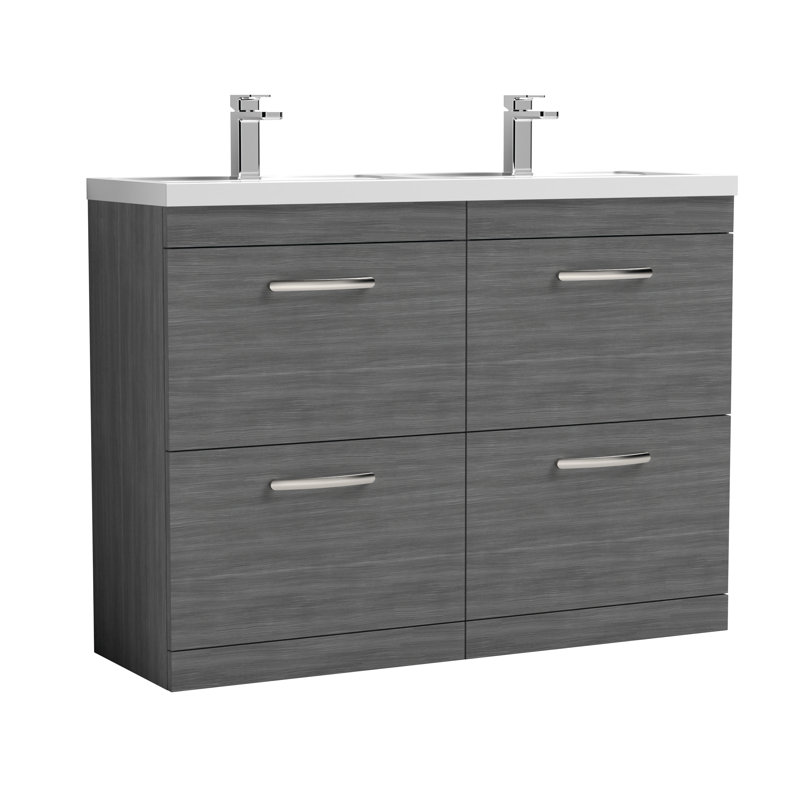 Athena 1205mm Double Bathroom Vanity with Integrated Polymarble Basin, Anthracite Woodgrain
