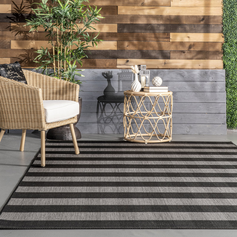 Tapis intérieur / extérieur noir Amy, Carré 8 pi