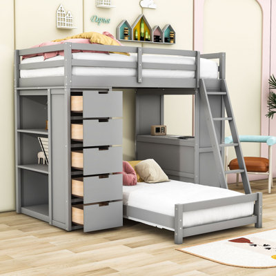 Jadarrius Kids Twin over Twin 8 Drawers Wood Bunk Bed with Desk and Shelves -  Harriet Bee, EA1551DC0B7C421290FEA765F7F4EC86